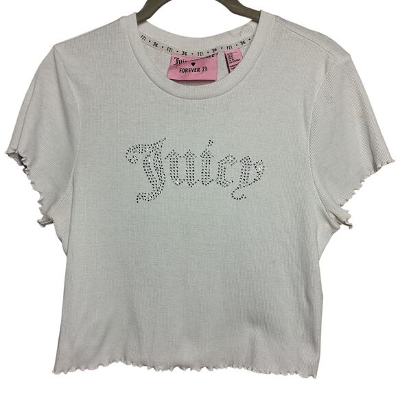 Juicy couture X forever 21 collab white cropped baby tee XL Bling spell out - Picture 2 of 4